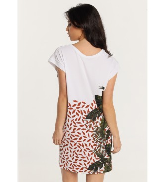 Lois Jeans LOIS JEANS - Korte T-shirt jurk Open rug mouwen Tropical Graphic wit
