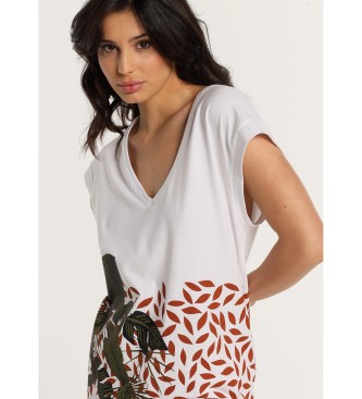 Lois Jeans LOIS JEANS - Kort T-shirt-kjole ben ryg med drbermer Tropisk grafik hvid