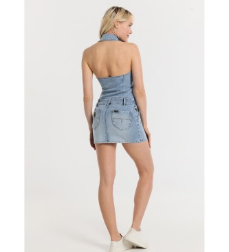 Lois Jeans Short buttoned bustier dress with open back in blue