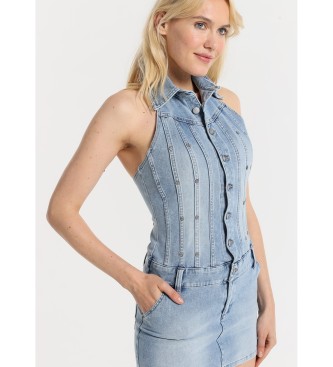 Lois Jeans Kort bustier-kjole med knapper og ben ryg i bl