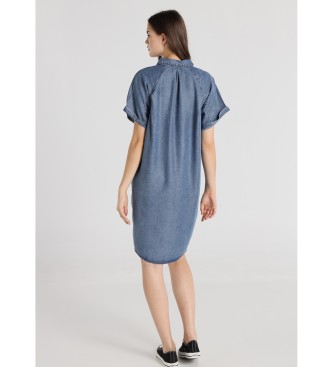 Lois Jeans Kortrmet skjortekjole med bl plisseringer