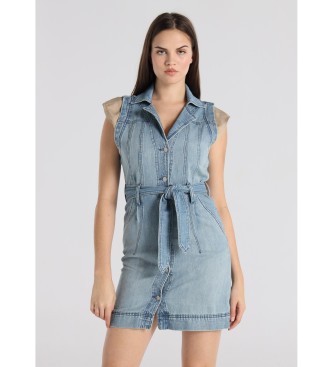 Lois Jeans Vestido curto de ganga, abotoado com cinto azul