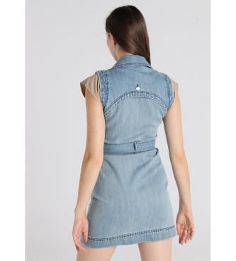 Lois Jeans Vestido curto de ganga, abotoado com cinto azul