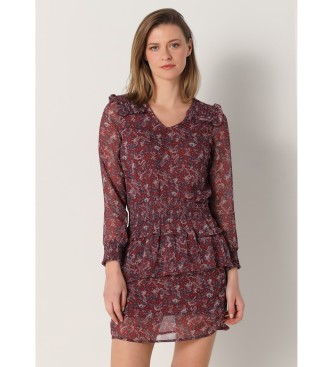 Lois Jeans Kurzes Kleid mit burgunderfarbenem Blumendruck