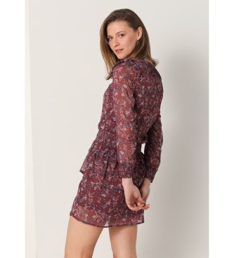 Lois Jeans Kurzes Kleid mit burgunderfarbenem Blumendruck