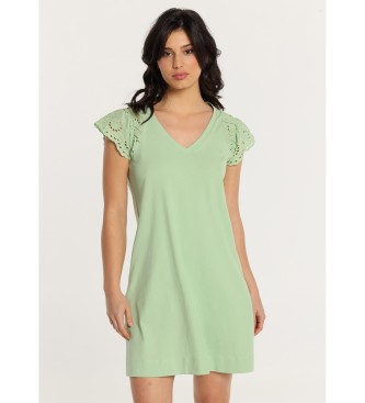 Lois Jeans Krótka sukienka z dekoltem V i dziurkowanymi rękawami zielona