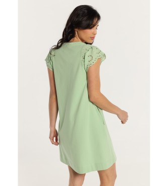 Lois Jeans Korte jurk met V-hals en gestanste mouwen groen