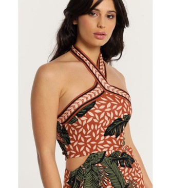 Lois Jeans Short halter cut-out tropical print dress