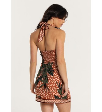 Lois Jeans Kurzes Kleid mit tropischem Print und Neckholder-Ausschnitt