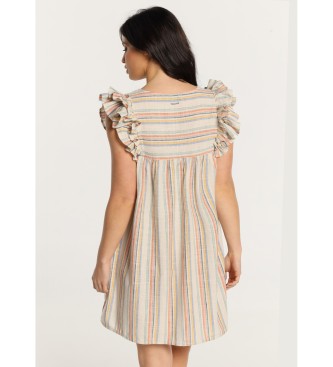 Lois Jeans Krótka sukienka bez rękawów z falbanami na ramionach w stylu rustykalnym z paskami
