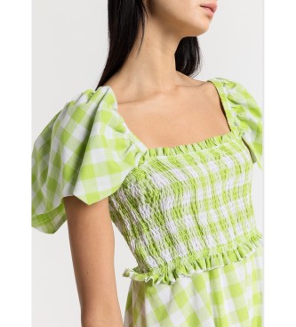 Lois Jeans Lang boho-kjole med flsermer honeycomb vichy print multicolour lime green