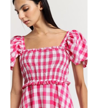 Lois Jeans Lang boho-kjole med flagrende rmer honeycomb vichy multicolour pink print