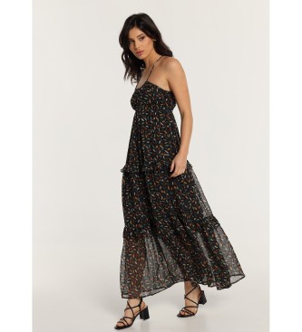 Lois Jeans Long strapless dress with open back with mini leaf print