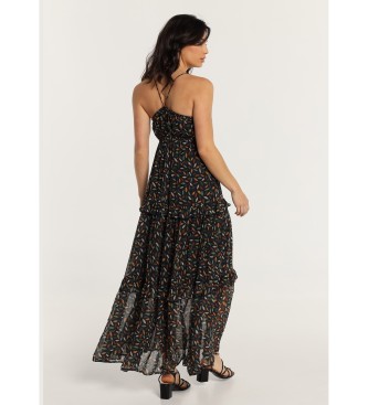 Lois Jeans Długa sukienka bez ramiączek z odkrytymi plecami z nadrukiem mini liści