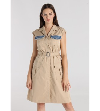 Lois Jeans Vestido midi Manga corta corte trench marrón