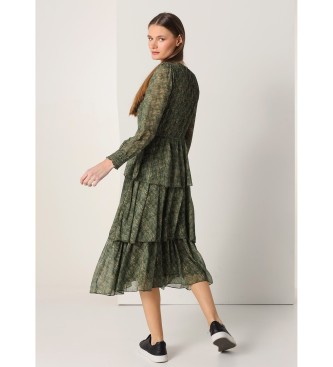 Lois Jeans Zelena mini obleka s cvetličnim potiskom