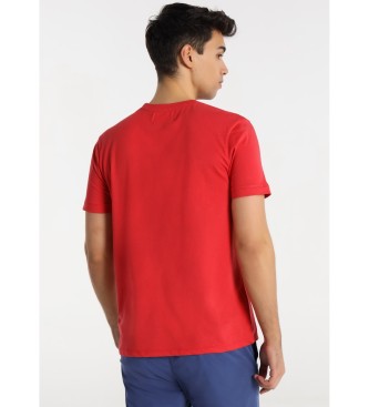 Lois Jeans T-Shirt brod en coton liquide rouge