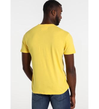 Lois Jeans T-Shirt de manga curta com o logtipo do pescoo em V amarelo