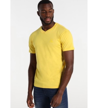 Lois Jeans T-Shirt manches courtes col en V Logo jaune