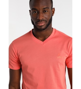 Lois T-shirt col en V à manches courtes Logo orange