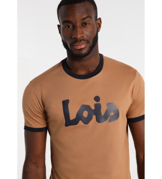 Lois Jeans T-Shirt Manica Corta Costina Contrasti Logo Marrone