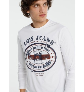 Lois Jeans Vintage Blauw Grafisch T-shirt Lange Mouw Wit