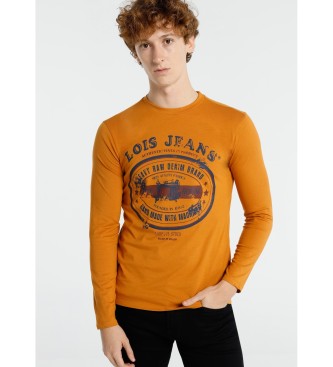 Lois Jeans Grafica Vintage T-shirt Lange Mouw Blauw oranje