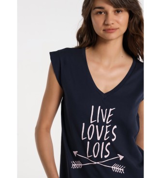 Lois Lois Jeans T-shirt - Peak Neck Sleeveless Navy