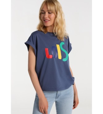 Lois T-shirt Lois Jeans - Manga Dupla Dobrada com Gráfica Azul