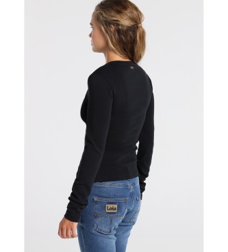 Lois Long Sleeve Black Shoulder Ruffled Sleeve T-Shirt