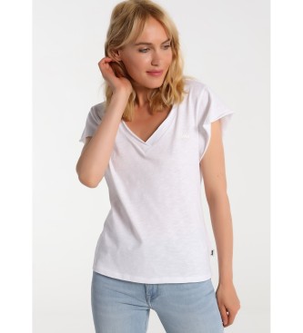 Lois T-shirt Lois Jeans - Slub pescoço em V branco