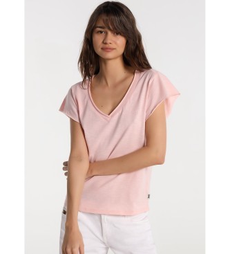 Lois T-shirt Lois Jeans - col rond en flanelle rose