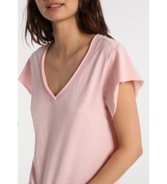 Lois T-shirt Lois Jeans - Scollo a V fiammato rosa