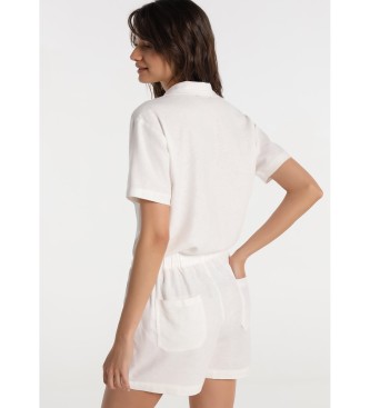 Lois Jeans Linen Blend Short Jumpsuit white
