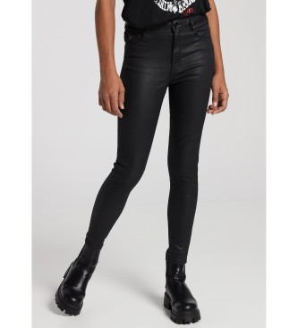 Lois LOIS JEANS - Calças pretas de cintura alta com revestimento preto