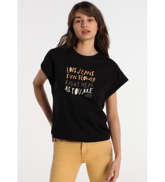 Lois Jeans T-shirt  manches rubanes noir
