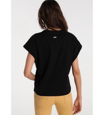 Lois Jeans T-shirt Plakbandmouwen zwart