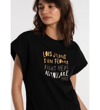 Lois Jeans T-shirt Plakbandmouwen zwart
