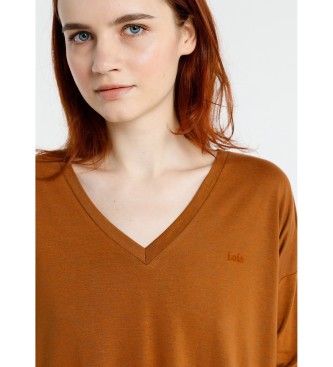 Lois T-shirt Scollo a V Logo marrone