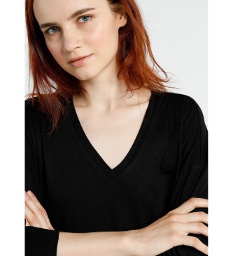 Lois T-shirt com pescoço em V, preto