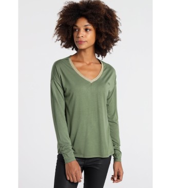 Lois Jeans Lurex V-hals T-shirt groen