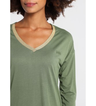 Lois Jeans T-shirt con scollo a V in lurex verde