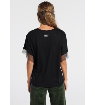 Lois T-shirt nera con dettagli in chiffon