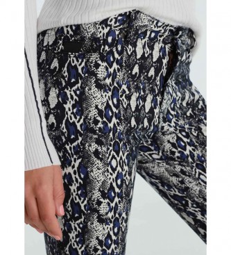 Lois Coty Tob-Doral Snake Print Trousers blanc, noir, bleu