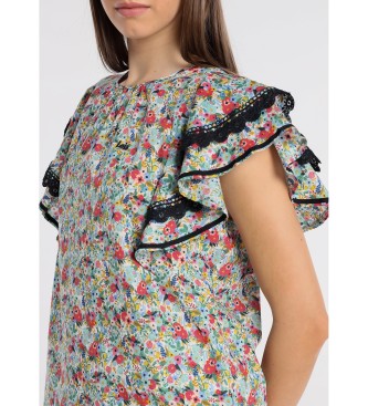 Lois Jeans Bluse med Frida-blomst med flsermer og print