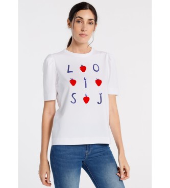 Lois T-shirt bianca con maniche a volume plissettate