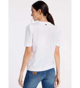 Lois T-shirt bianca con maniche a volume plissettate