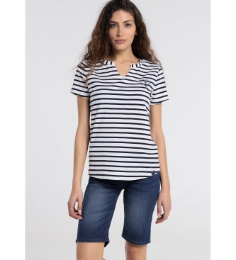Lois Jeans T-Shirt de Marinheiro Branco Riscado
