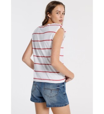 Lois Jeans T-Shirt Maxi Con Spalle Scoperte Con Grafica Bianca