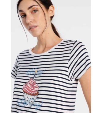 Lois Jeans Stribet T-shirt med hvid grafik